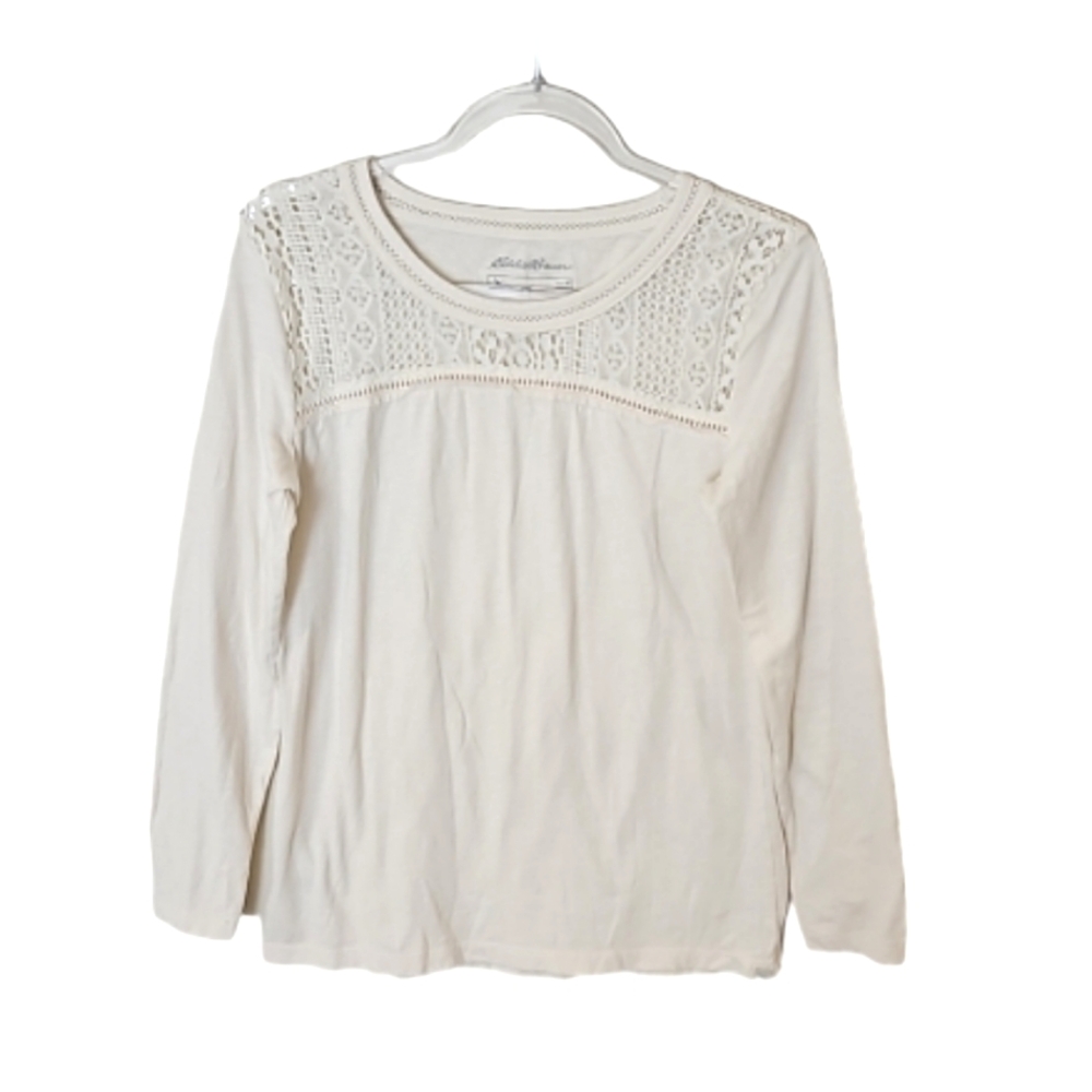 Eddie Bauer longsleeves lace detail  top cream women's size medium